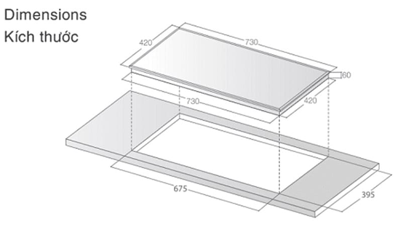 hình ảnh bản vẽ kỹ thuật Bếp từ đôi Arber AB550