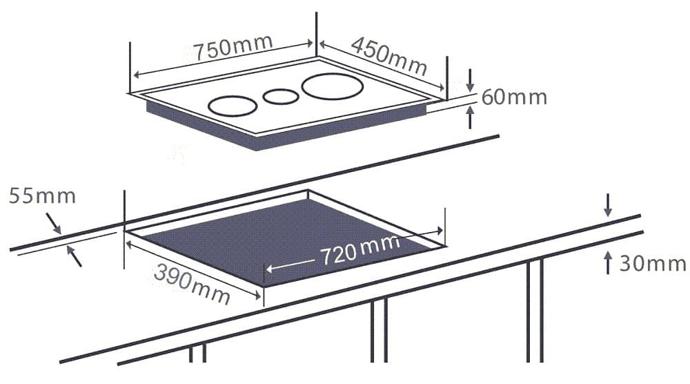 hình ảnh bản vẽ kỹ thuật Bếp từ đôi Arber AB550