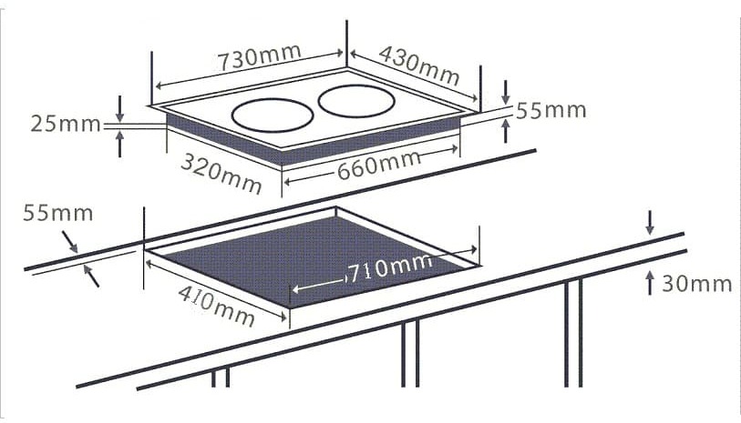 Hình ảnh bản vẽ kỹ thuật BẾP ĐIỆN TỪ CHEFS EH-MIX545 3 Vùng Nấu