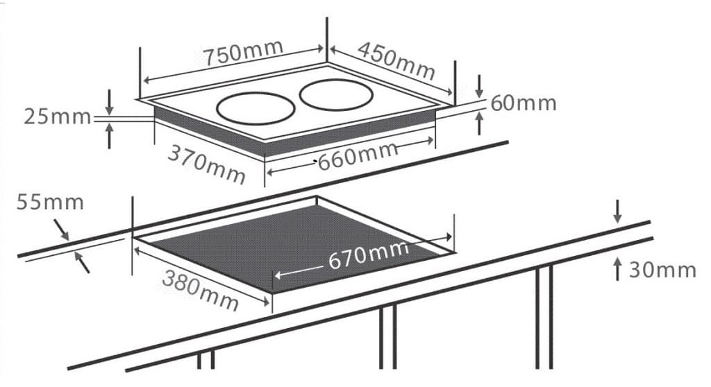 Hình ảnh bản vẽ kỹ thuật BẾP ĐIỆN TỪ CHEFS EH-MIX330