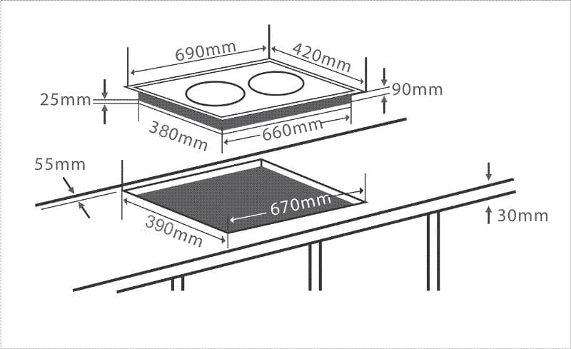 Hình ảnh bản vẽ kỹ thuật BẾP ĐIỆN TỪ CHEFS EH-MIX330