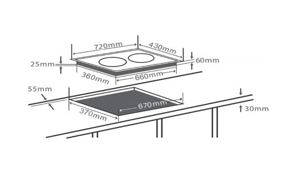 Hình ảnh bản vẽ kỹ thuật BẾP ĐIỆN TỪ CHEFS EH-MIX545 3 Vùng Nấu