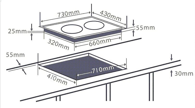 Hình ảnh bản vẽ kỹ thuật BẾP ĐIỆN TỪ CHEFS EH-MIX545 3 Vùng Nấu