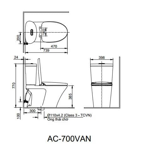 hình ảnh bản vẽ kỹ thuật Bàn cầu 2 khối INAX nắp êm AC-700VAN