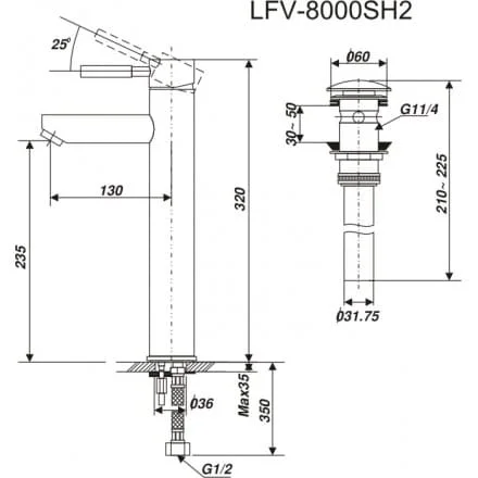 hình ảnh bản vẽ kỹ thuật Vòi Chậu Rửa Mặt INAX LFV-8000SH2