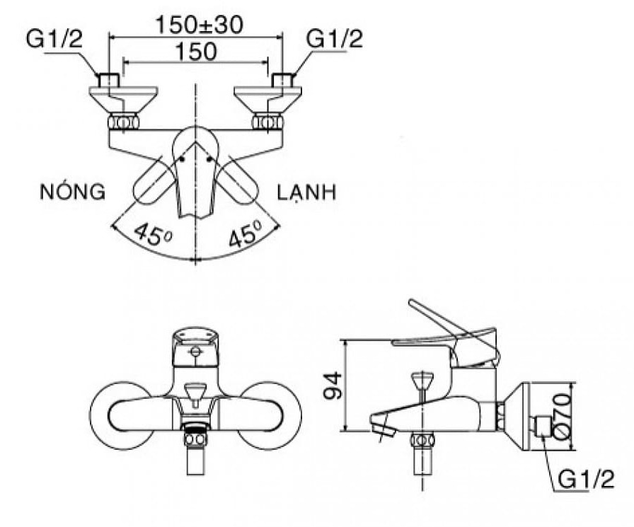 hình ảnh bản vẽ kỹ thuật Sen tắm nóng lạnh INAX BFV-1003S-1C