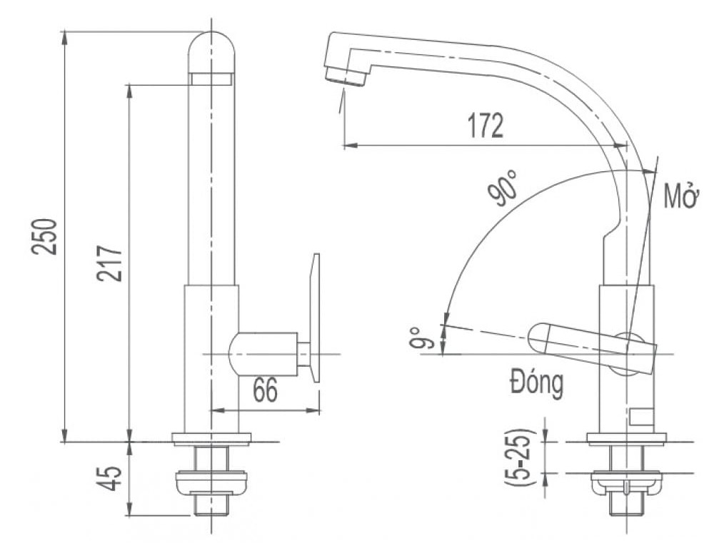 Hình ảnh bản vẽ kỹ thuât Vòi rửa bát lạnh Inax SFV-29