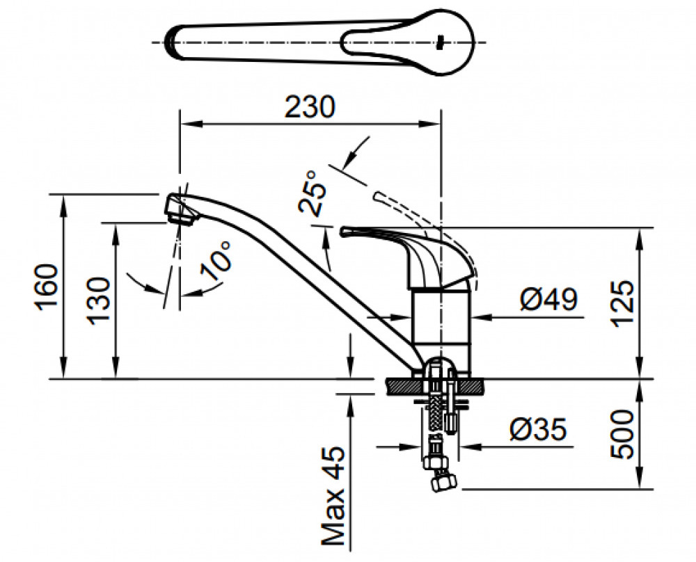 Hình ảnh bản vẽ kỹ thuật Vòi rửa bát nóng lạnh INAX SFV-302S