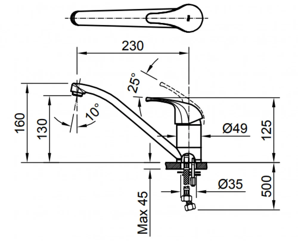 Hình ảnh bản vẽ kỹ thuật Vòi rửa bát nóng lạnh INAX SFV-302S