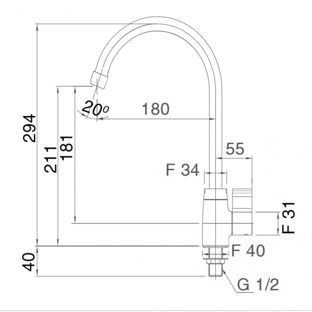 Hình ảnh bản vẽ kỹ thuật Vòi rửa bát lạnh Inax SFV-21