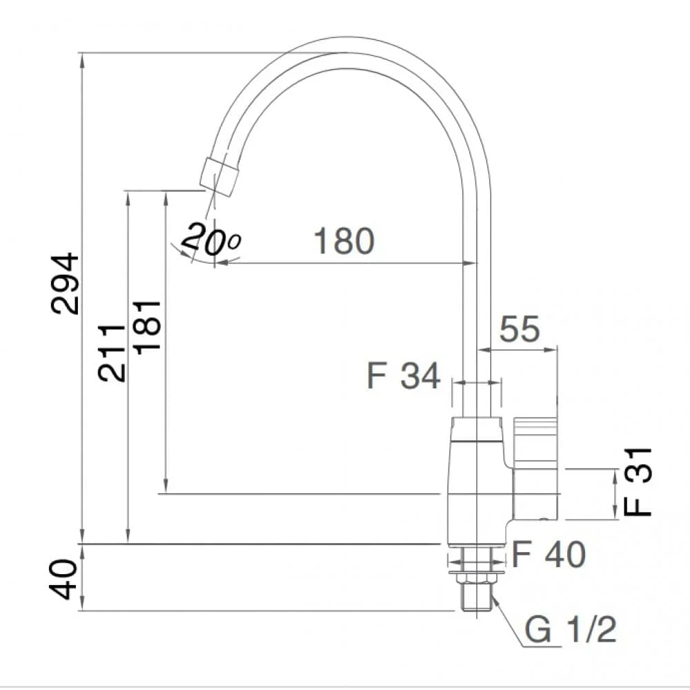 Hình ảnh bản vẽ kỹ thuật Vòi rửa bát lạnh Inax SFV-21