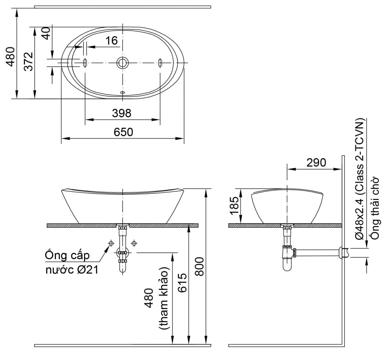 Hình ảnh bản vẽ kỹ thuật Chậu rửa mặt đặt bàn ovan Inax AL-465V