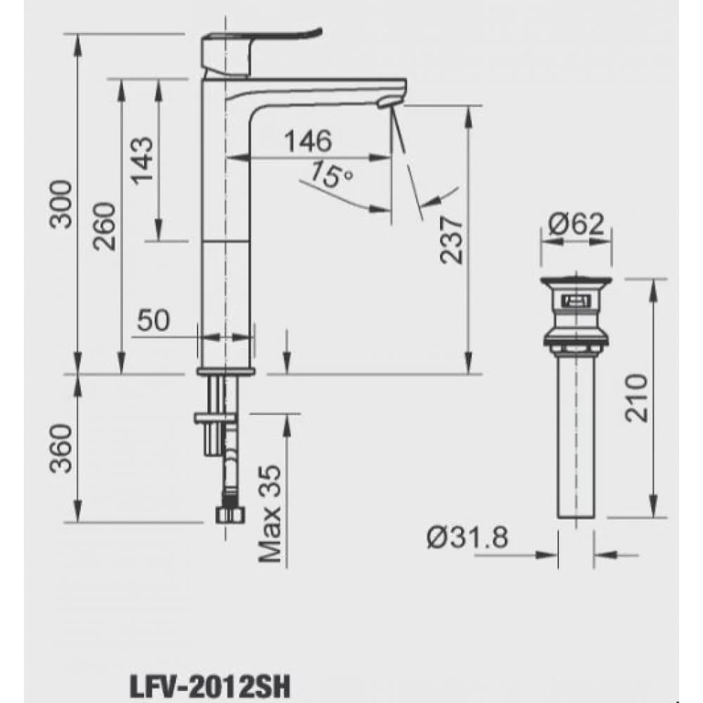 Bản vẽ kỹ thuật Vòi Chậu Rửa Mặt INAX LFV-2012SH