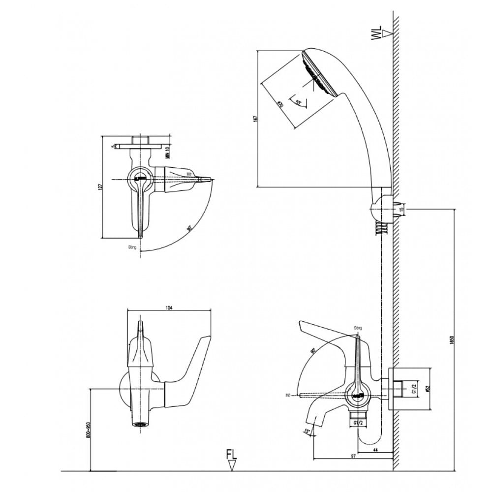 Hình ảnh bản vẽ kỹ thuật Sen Tắm Lạnh Inax BFV-17-4C