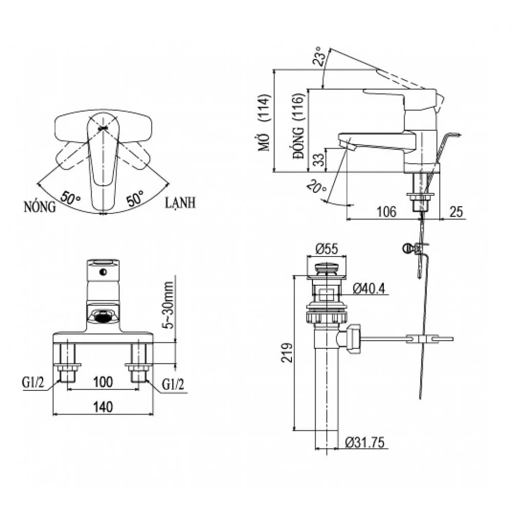 bản vẽ kỹ thuật Vòi Chậu Rửa Mặt INAX LFV-1201S-1