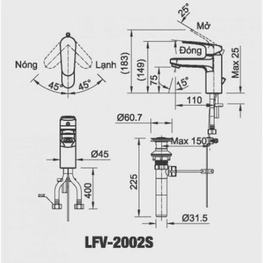 Hình ảnh bản vẽ kỹ thuật Vòi Chậu Rửa Mặt INAX LFV-2002S
