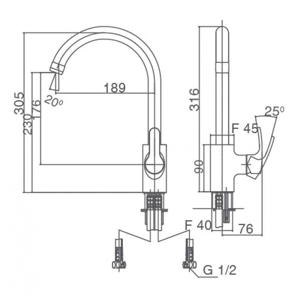 Hình ảnh bản vẽ kỹ thuật Vòi rửa bát nóng lạnh INAX SFV-802S
