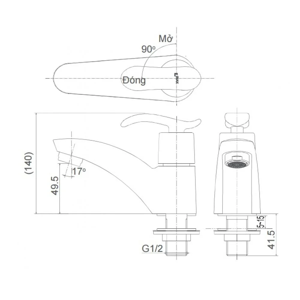 Bản vẽ kỹ thuật Vòi rửa mặt lạnh Inax LFV-11A