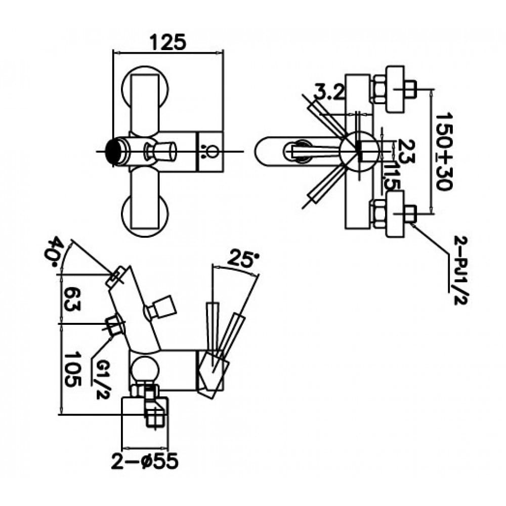 Hình ảnh bản vẽ kỹ thuật Sen tắm nóng lạnh INAX BFV-8000S