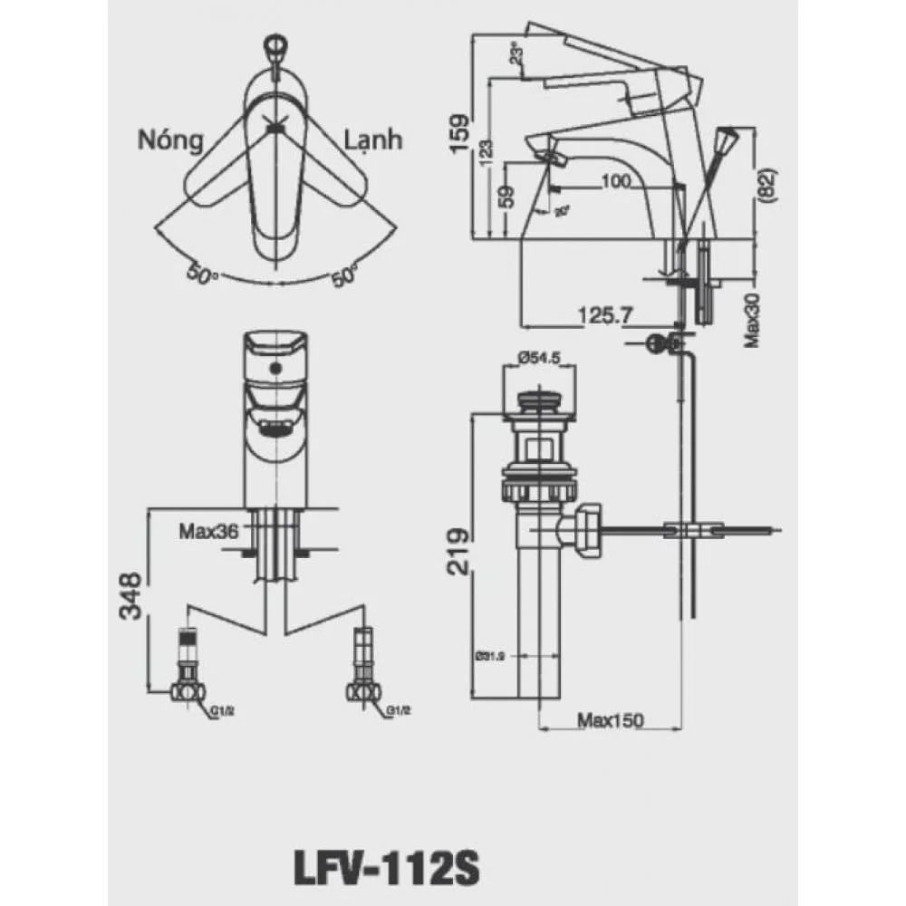 Bản vẽ kỹ thuật Vòi Chậu Rửa Mặt INAX LFV-112S