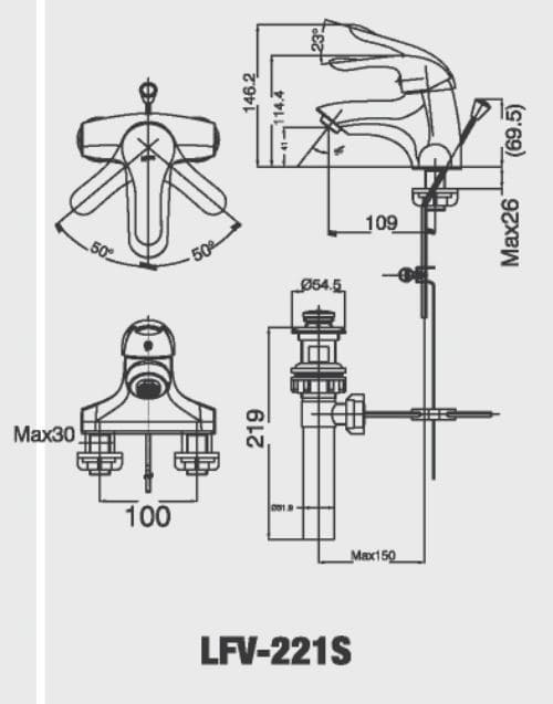 Bản vẽ kỹ thuật Vòi Chậu Rửa Mặt INAX LFV-221S