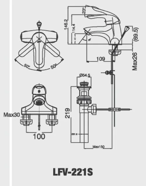 Bản vẽ kỹ thuật Vòi Chậu Rửa Mặt INAX LFV-221S