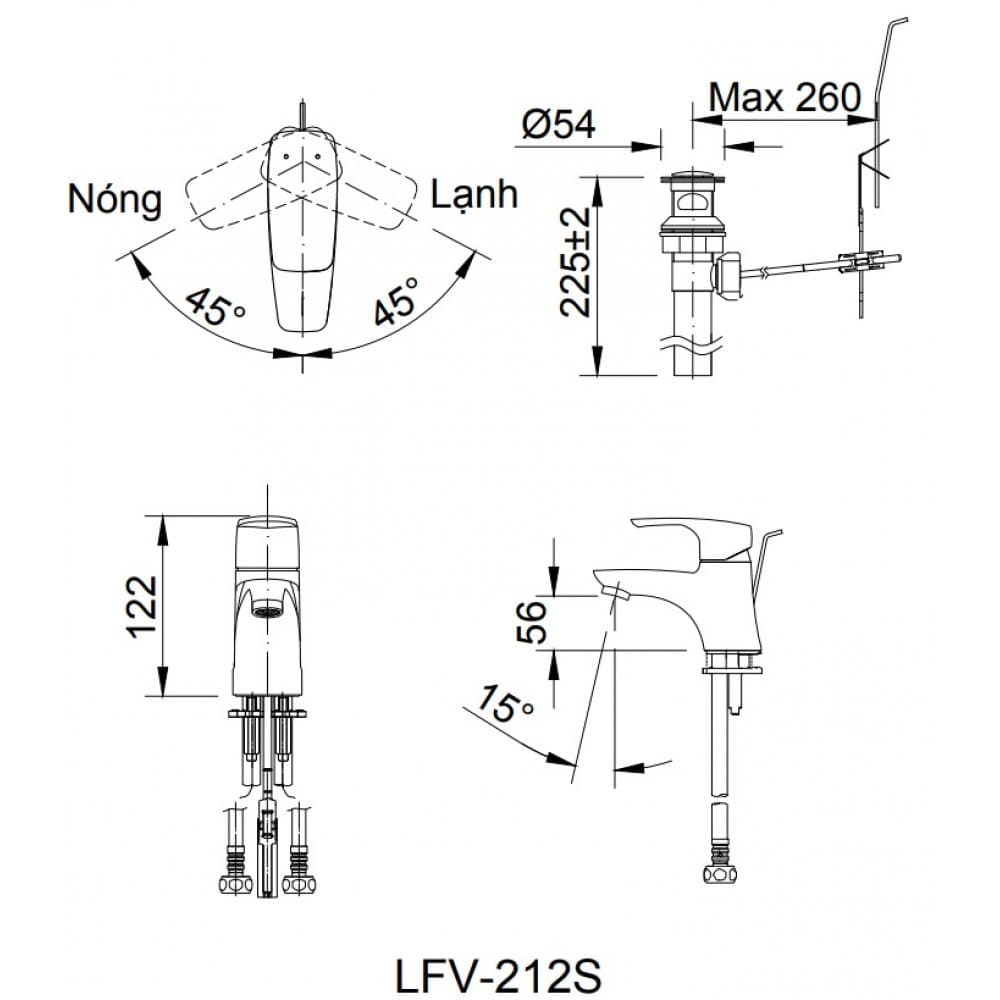 bản vẽ kỹ thuật Vòi Chậu Rửa Mặt INAX LFV-212S