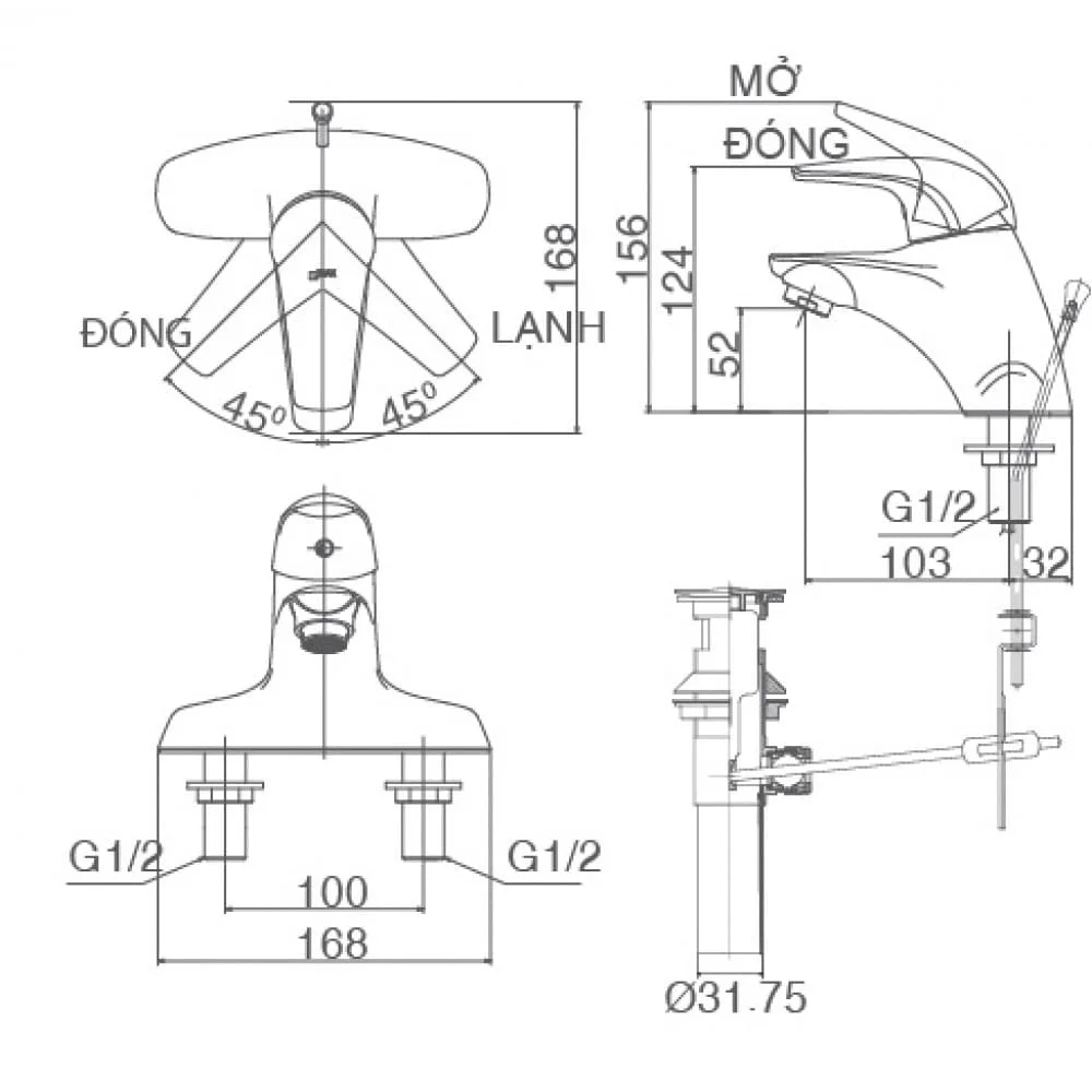 Bản vẽ kỹ thuật Vòi Chậu Rửa Mặt INAX LFV-3001S