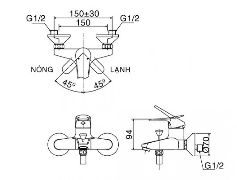 hình ảnh bản vẽ kỹ thuật Sen tắm nóng lạnh INAX BFV-1003S-2C