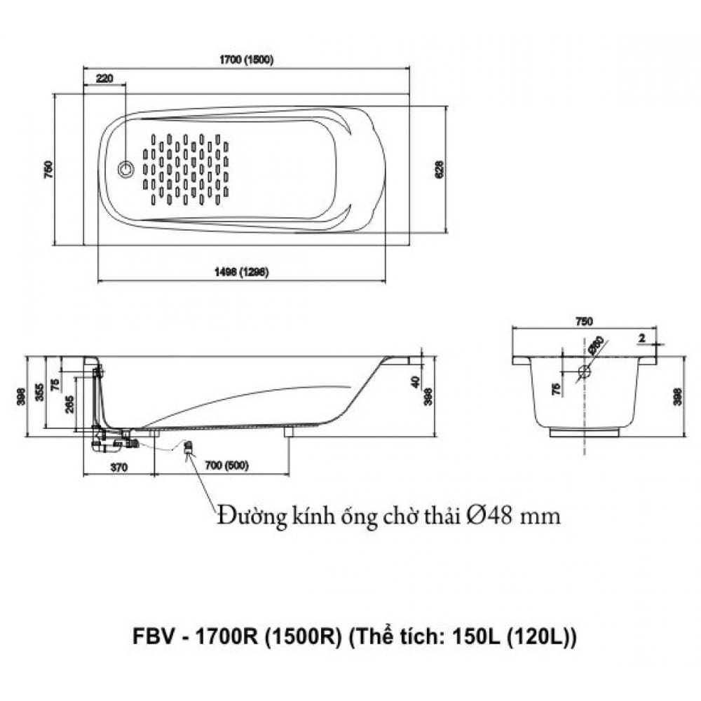 bản vẽ kỹ thuật Bồn tắm Inax FBV-1500R 