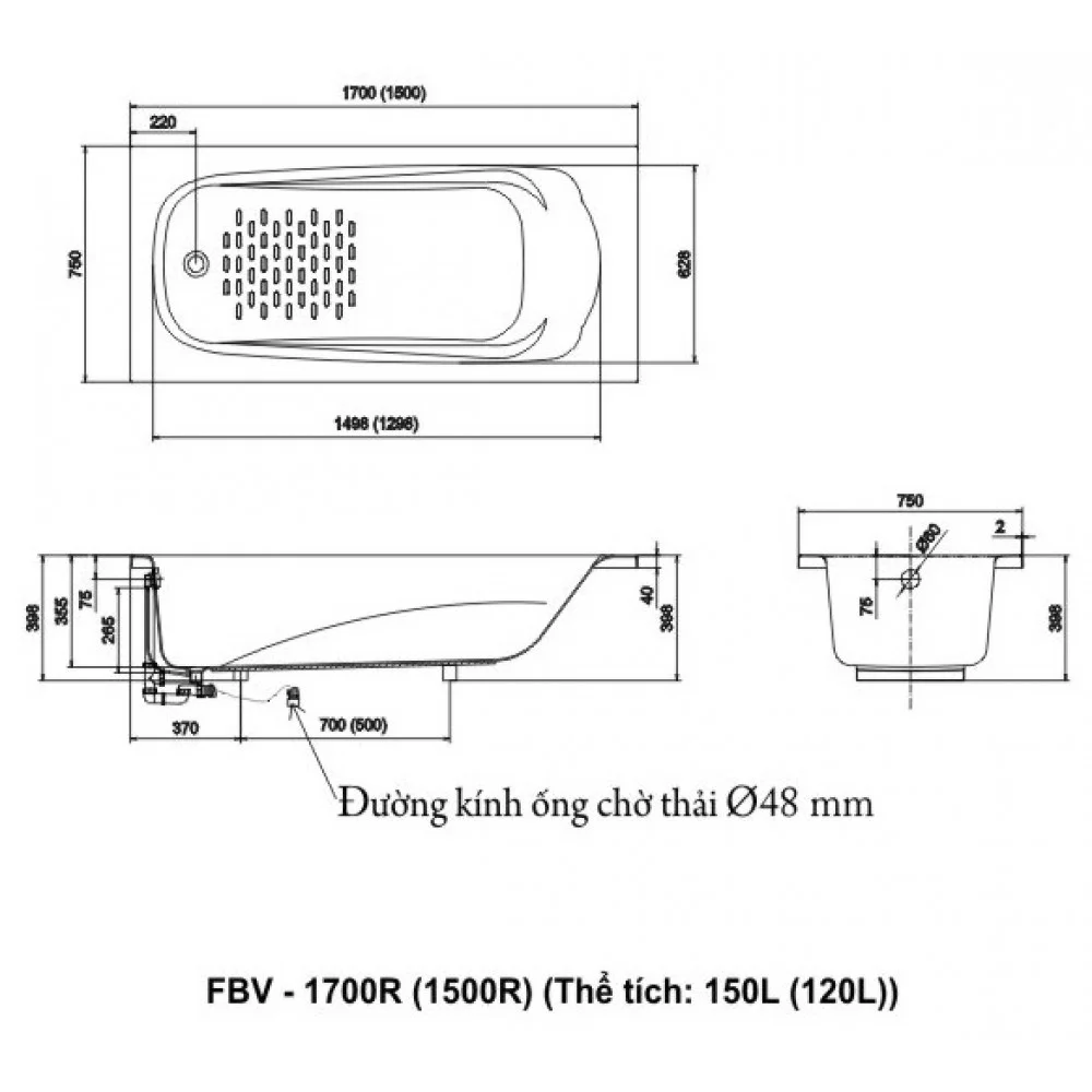 bản vẽ kỹ thuật Bồn tắm Inax FBV-1700R