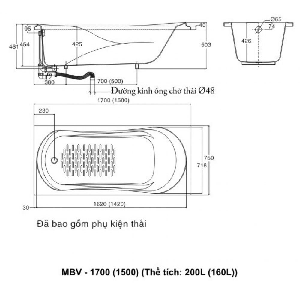 Bản vẽ kỹ thuật  Bồn tắm Inax MBV-1700