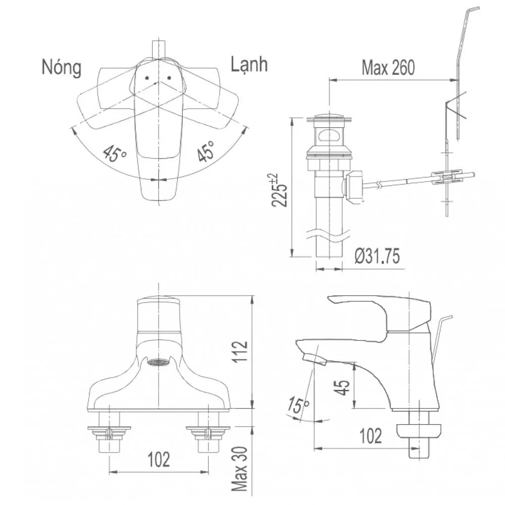 bản vẽ kỹ thuật Vòi Chậu Rửa Mặt INAX LFV-211S