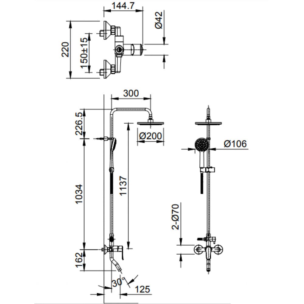 bản vẽ kỹ thuật Sen tắm cây nóng lạnh Inax BFV-2015S