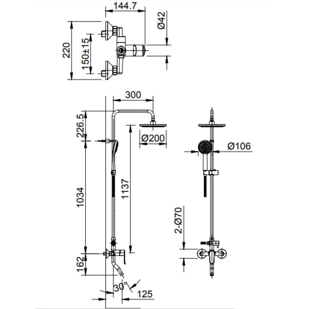 bản vẽ kỹ thuật Sen tắm cây nóng lạnh Inax BFV-2015S