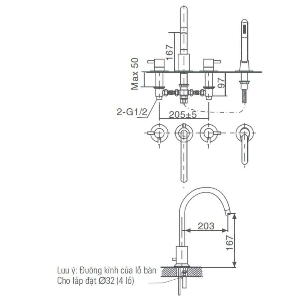 bản vẽ kỹ thuật Sen vòi nóng lạnh gắn bồn tắm INAX BFV-7000B