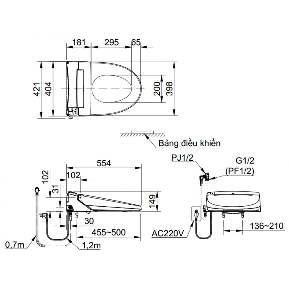 Bản vẽ kỹ thuật Nắp bàn cầu điện tử Inax CW-KA22AVN
