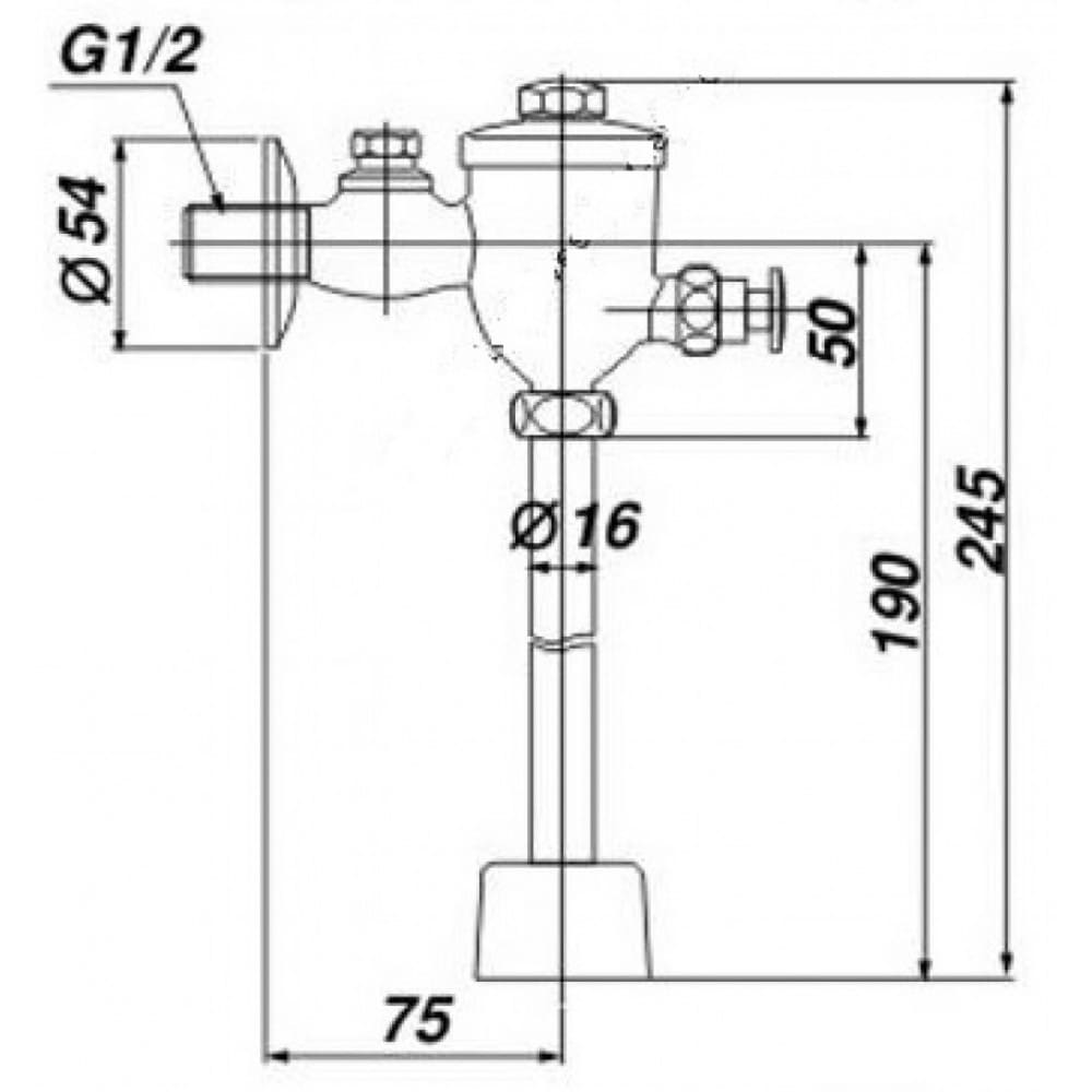 bản vẽ kỹ thuật Van nhấn xả tiểu nam ống thẳng INAX UF-7V