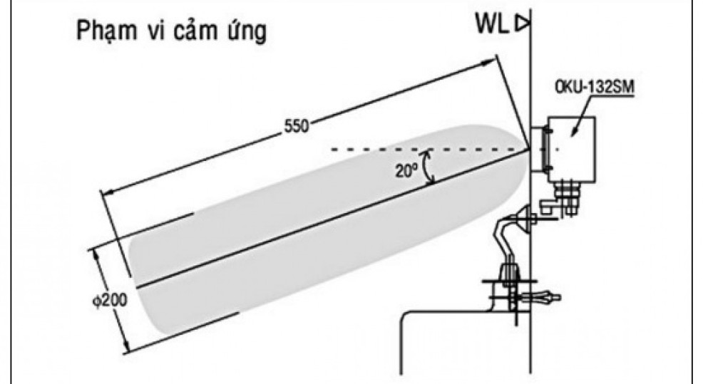 bản vẽ kỹ thuật Van Xả Cảm Ứng Inax OKU-132SM Dùng Điện
