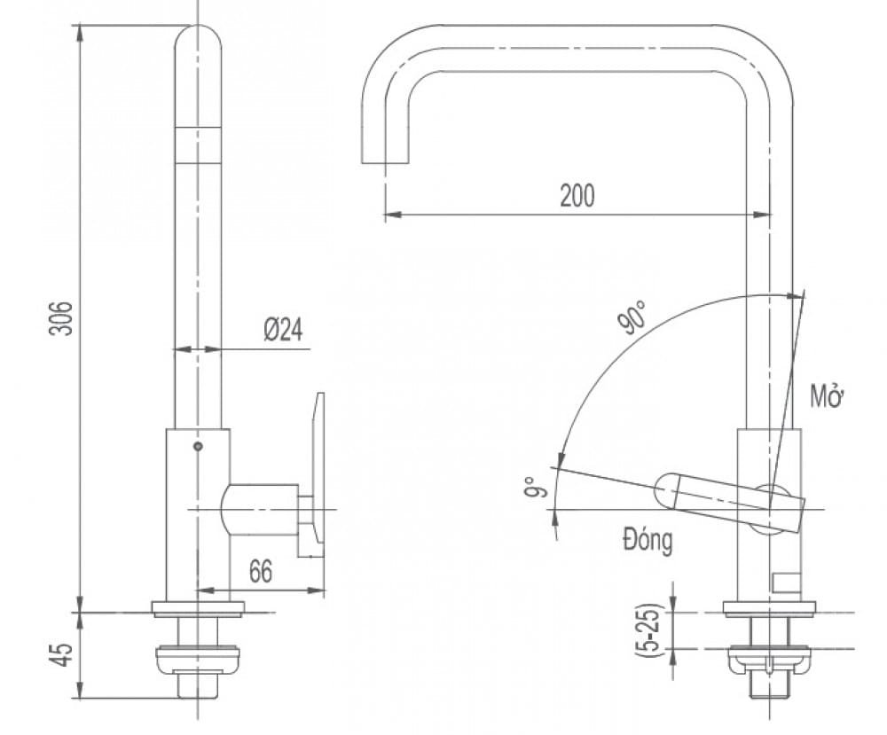 Bản vẽ kỹ thuật Vòi rửa bát lạnh Inax SFV-30