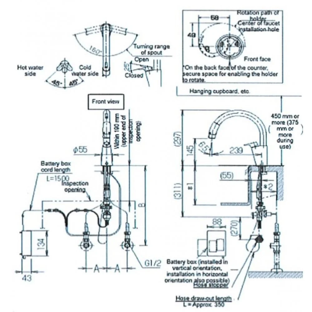 bản vẽ kỹ thuật Vòi Rửa Bát Nóng Lạnh Cảm Ứng INAX JF-NB4545SX