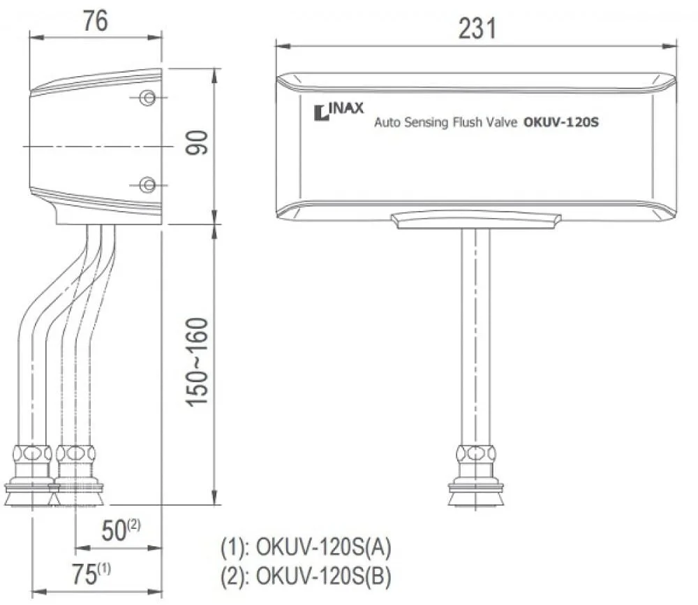 bản ve kỹ thuật Van xả tiểu tự động dùng pin Inax OKUV-120S(B)