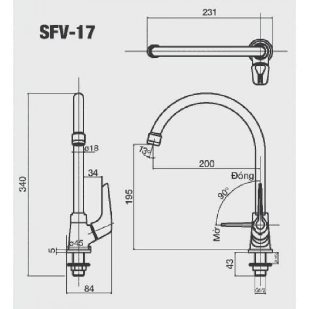 bản vẽ kỹ thuật Vòi rửa bát lạnh Inax SFV-17