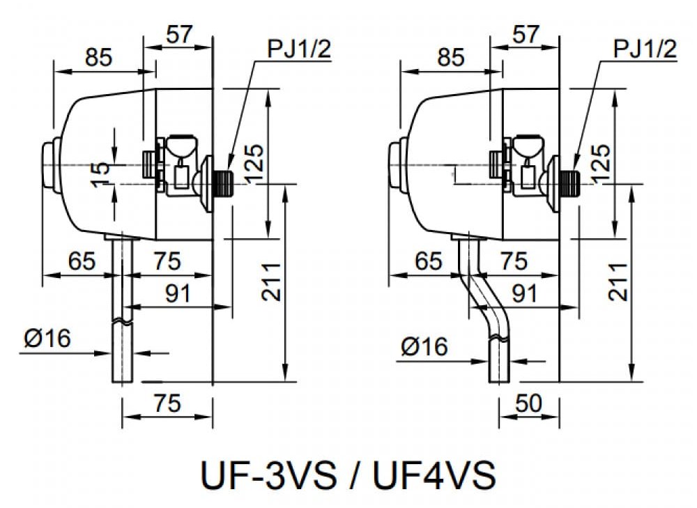 Bản vẽ kỹ thuật Van xả tiểu nam nhấn ống thẳng INAX UF-3VS
