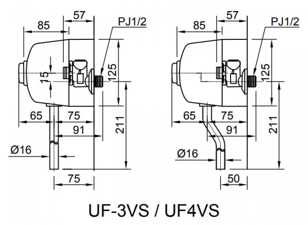 Bản vẽ kỹ thuật Van xả tiểu nam nhấn ống thẳng INAX UF-3VS