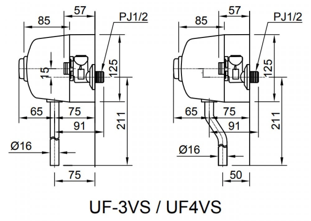 bản vẽ kỹ thuật Van xả tiểu nam nhấn ống thẳng INAX UF-4VS