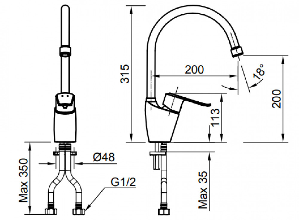 bản vẽ kỹ thuật Vòi rửa bát nóng lạnh Inax SFV-2011S