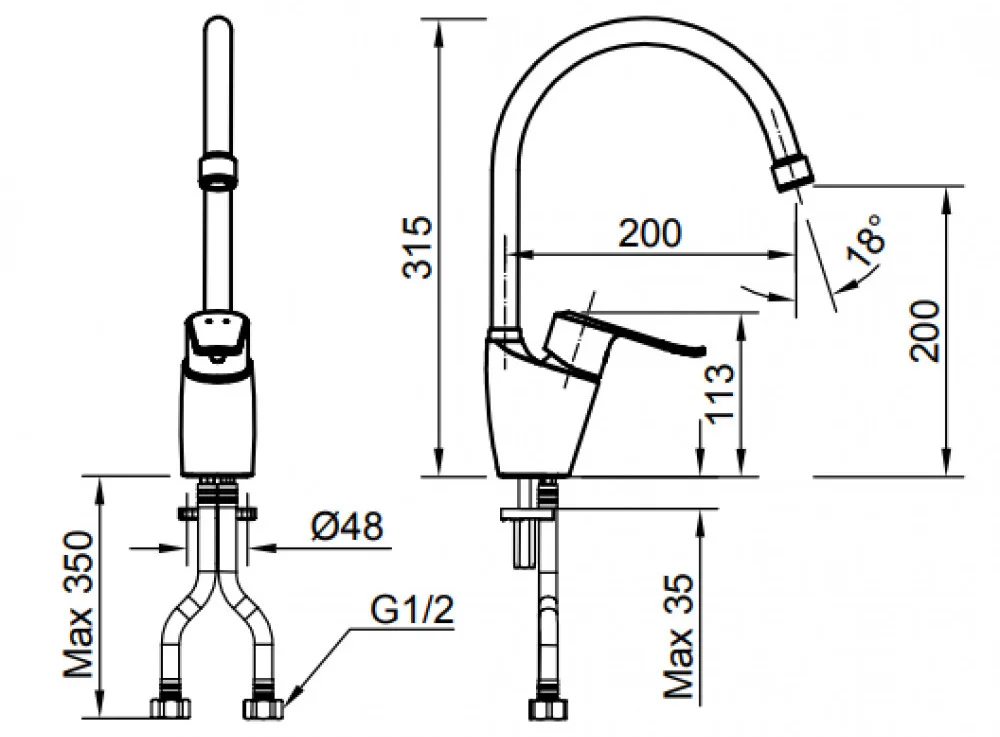 bản vẽ kỹ thuật Vòi rửa bát nóng lạnh Inax SFV-2011S