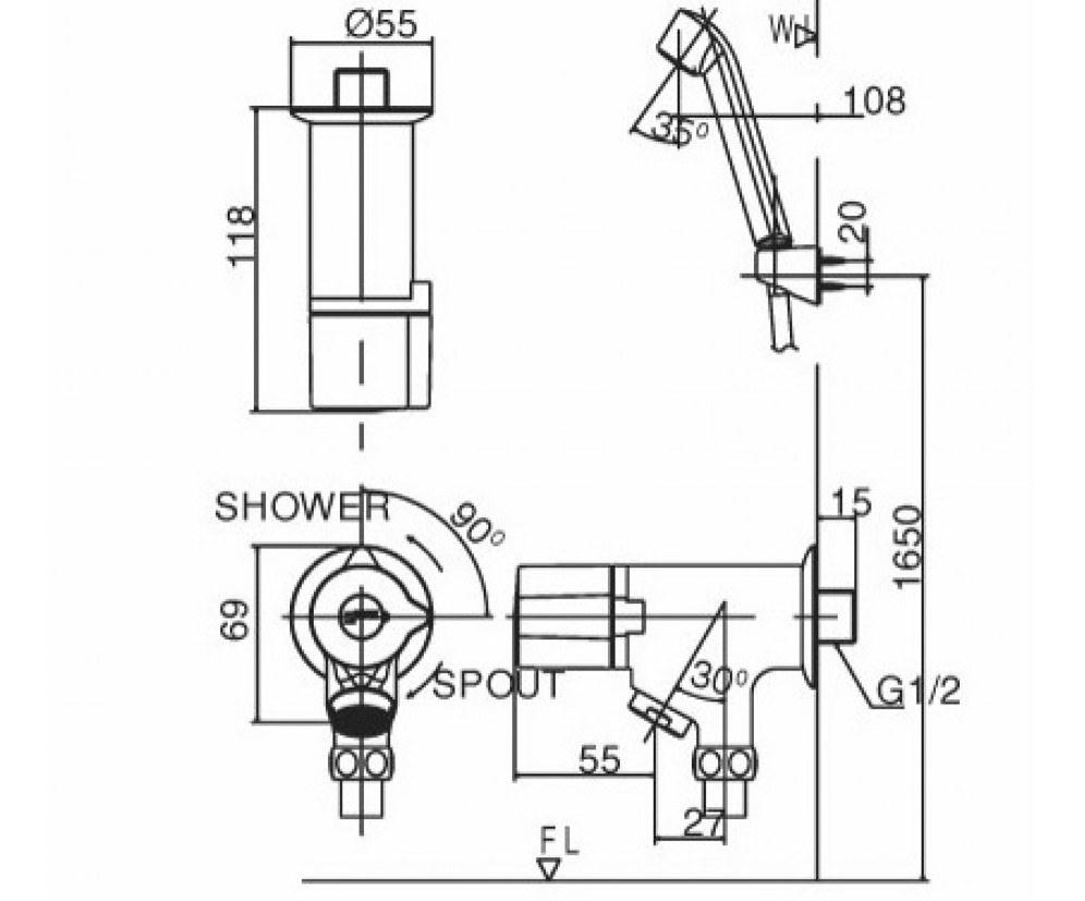 bản vẽ kỹ thuật Sen Tắm Lạnh Inax BFV-10