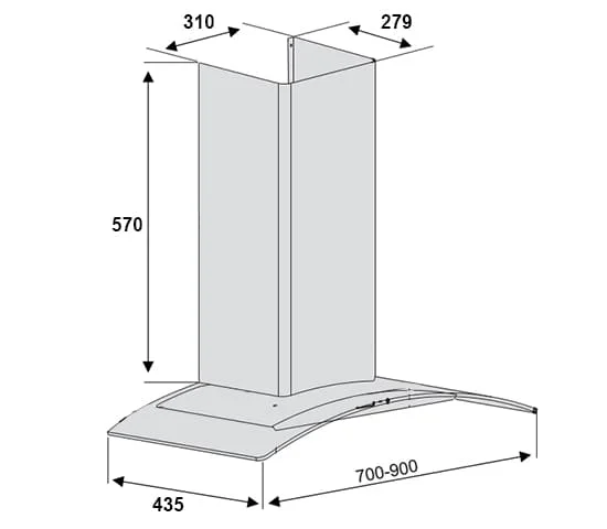 Bản vẽ kỹ thuật Máy hút mùi Lorca TA-2001H-90CM